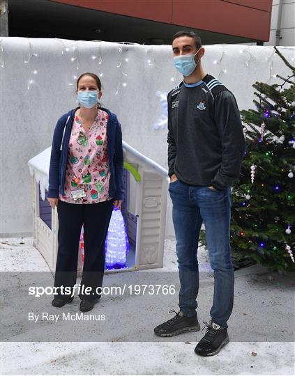 Dublin Footballers Social Distanced Visit to Children's Health Ireland Hospital at Crumlin