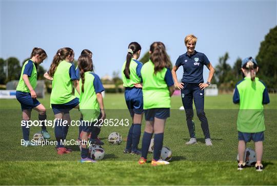 Republic of Ireland WNT Manager Vera Pauw visits INTERSPORT Elverys FAI Summer Soccer Schools Camp