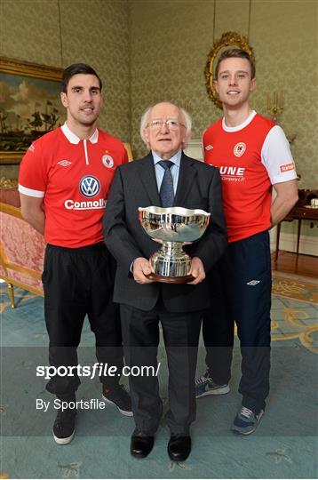 St Patrick's Athletic and Sligo Rovers Captains meet the President of Ireland Michael D. Higgins