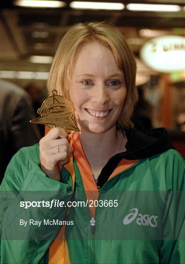 Derval O'Rourke arrives home from World Indoor Athletics Championships in Moscow