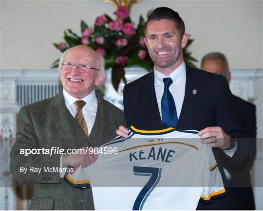 President Michael D. Higgins receives the players and management of LA Galaxy