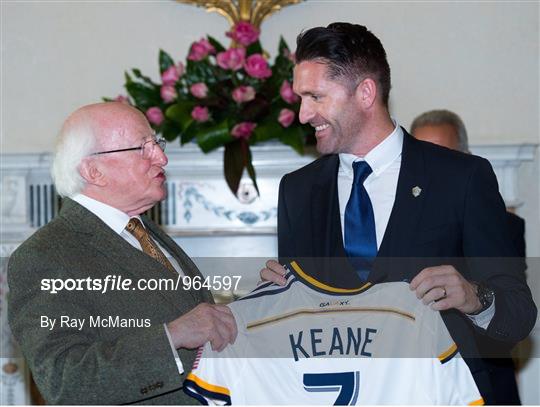 President Michael D. Higgins receives the players and management of LA Galaxy