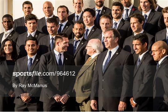 President Michael D Higgins receives the players and management of LA Galaxy