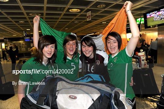 Republic of Ireland team arrive home after qualifying for European Women's U17 Championships Semi-Finals