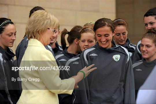 Minister for Tourism, Culture and Sport Mary Hanafin T.D., makes a visit to the Republic of Ireland Womens' U-17 Squad ahead of their UEFA Championship Finals