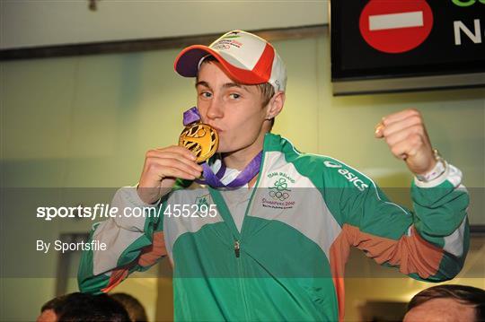 Youth Olympics Gold Medallist Ryan Burnett arrives back to Ireland