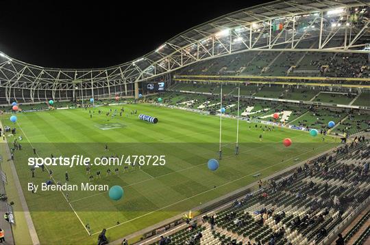 Pre-match entertainment and Signage at the Leinster v ASM Clermont Auvergne - Heineken Cup Pool 2 - Round 4