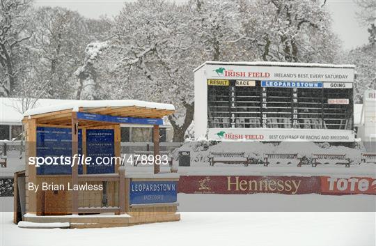General Views of a Snow Covered Leopardstown Racecourse