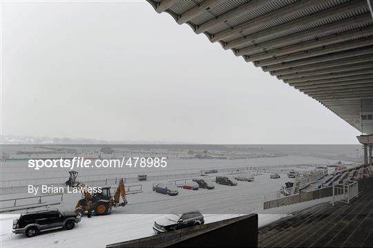 General Views of a Snow Covered Leopardstown Racecourse