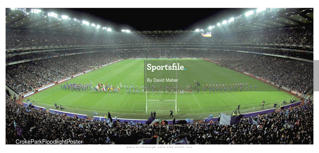 Croke Park Floodlight Poster.   3 February 2007; Allianz National Football League, Dublin vs Tyrone. The first competitive match played under floodlights at Croke Park and with an attendance of 81,678, the largest sporting event in the world over that weekend. Picture credit: David Maher / SPORTSFILE  The size is 20”x40” or 511mm x 1012mm and it comes in a 26”x 2” tube.